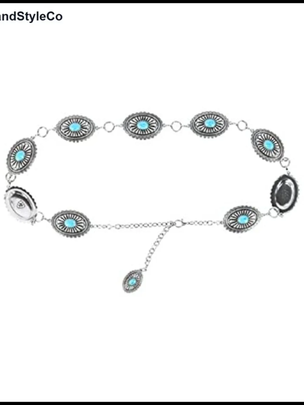 Women's Western Concho Belt with Tooled Metal Conchos and Turquoise Stones